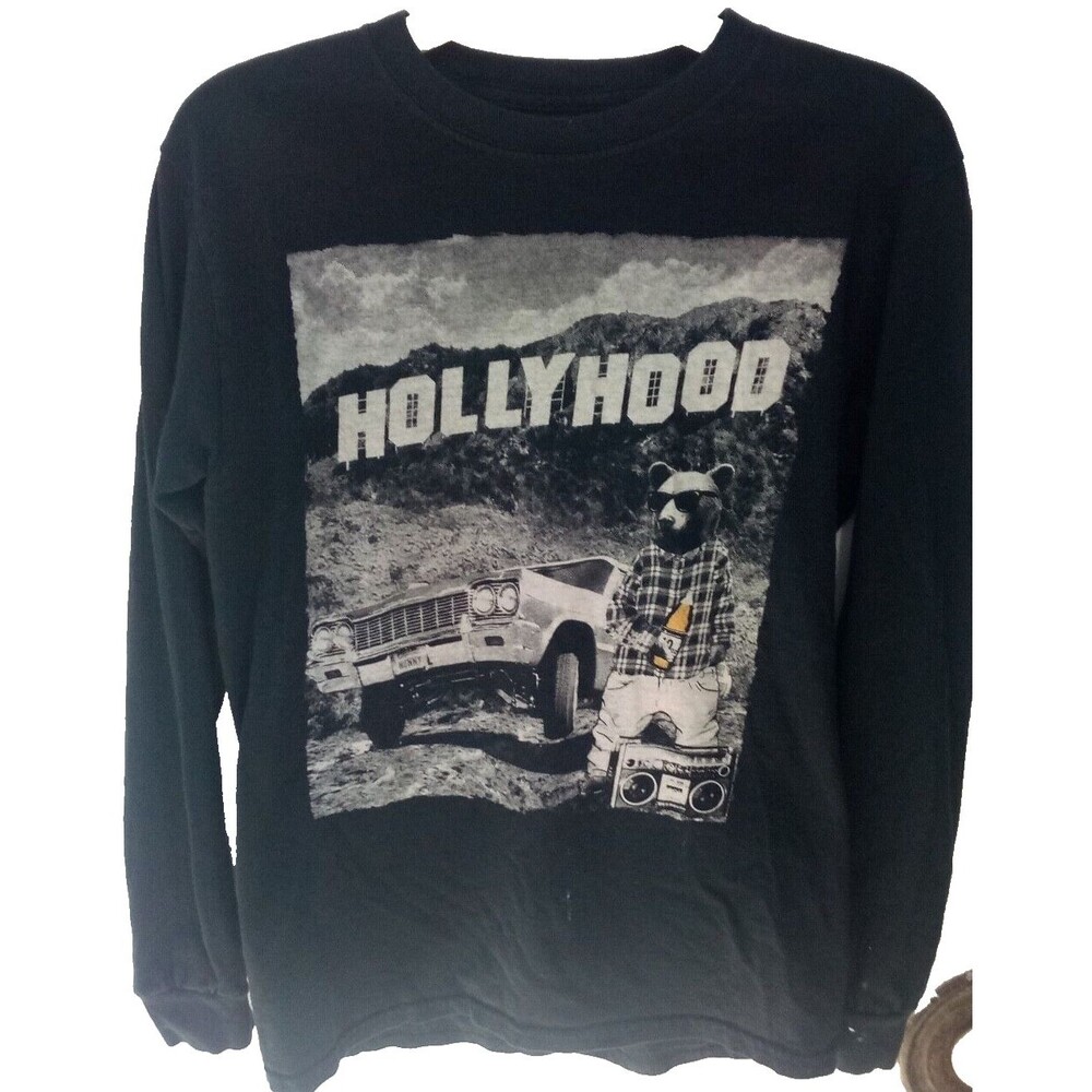 MENS RIOT SOCIETY HOLLYWOOD BEAR BLACK Long Sleeve T-SHIRT SIZE Small USA - Picture 4 of 5